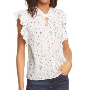 Rebecca Taylor Adelaide Silk Top Sz 8 Floral Print Flutter Sleeve Lightweight